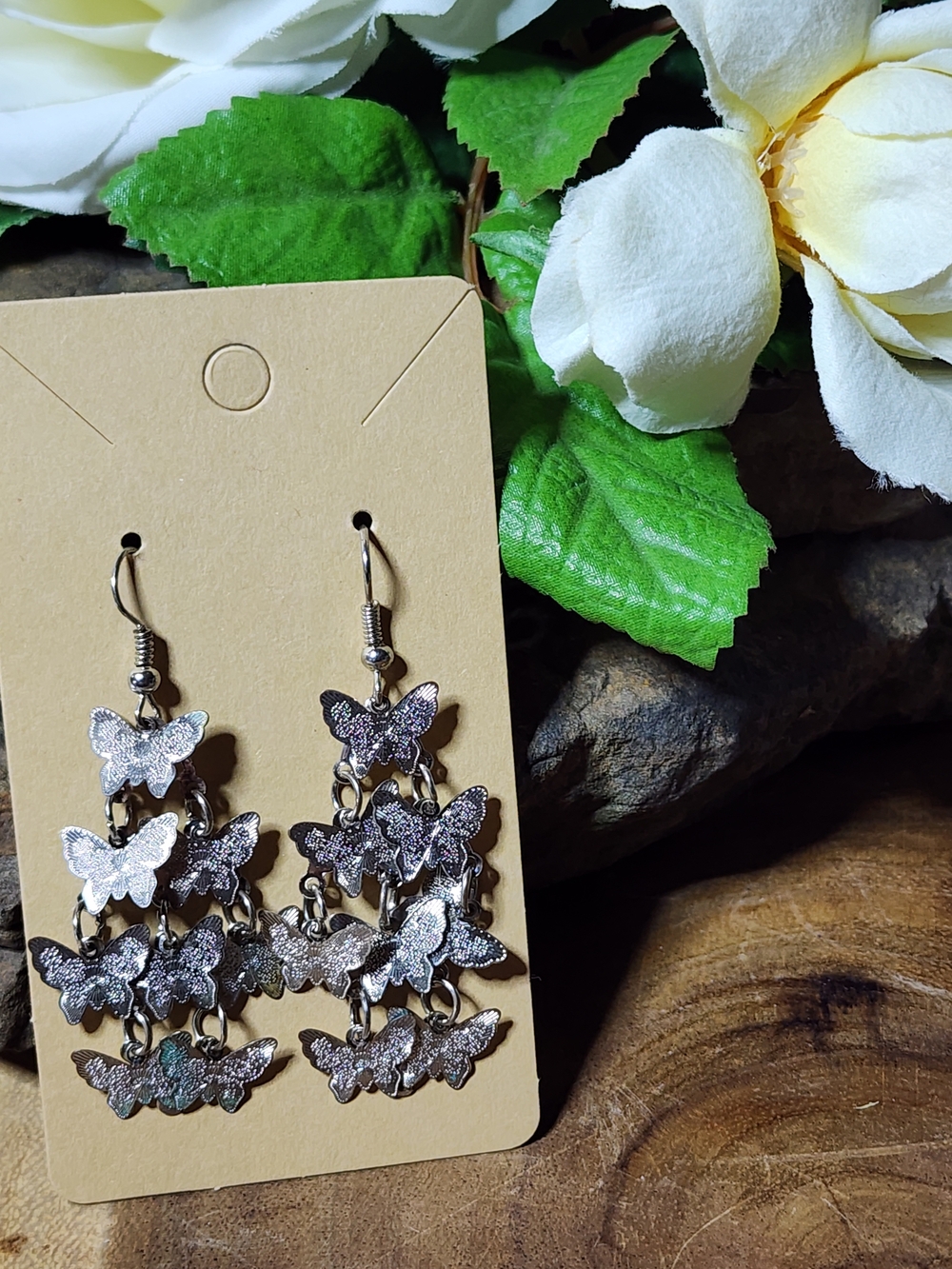 Silver Toned Butterfly Dangle Earrings - Women Jewelry